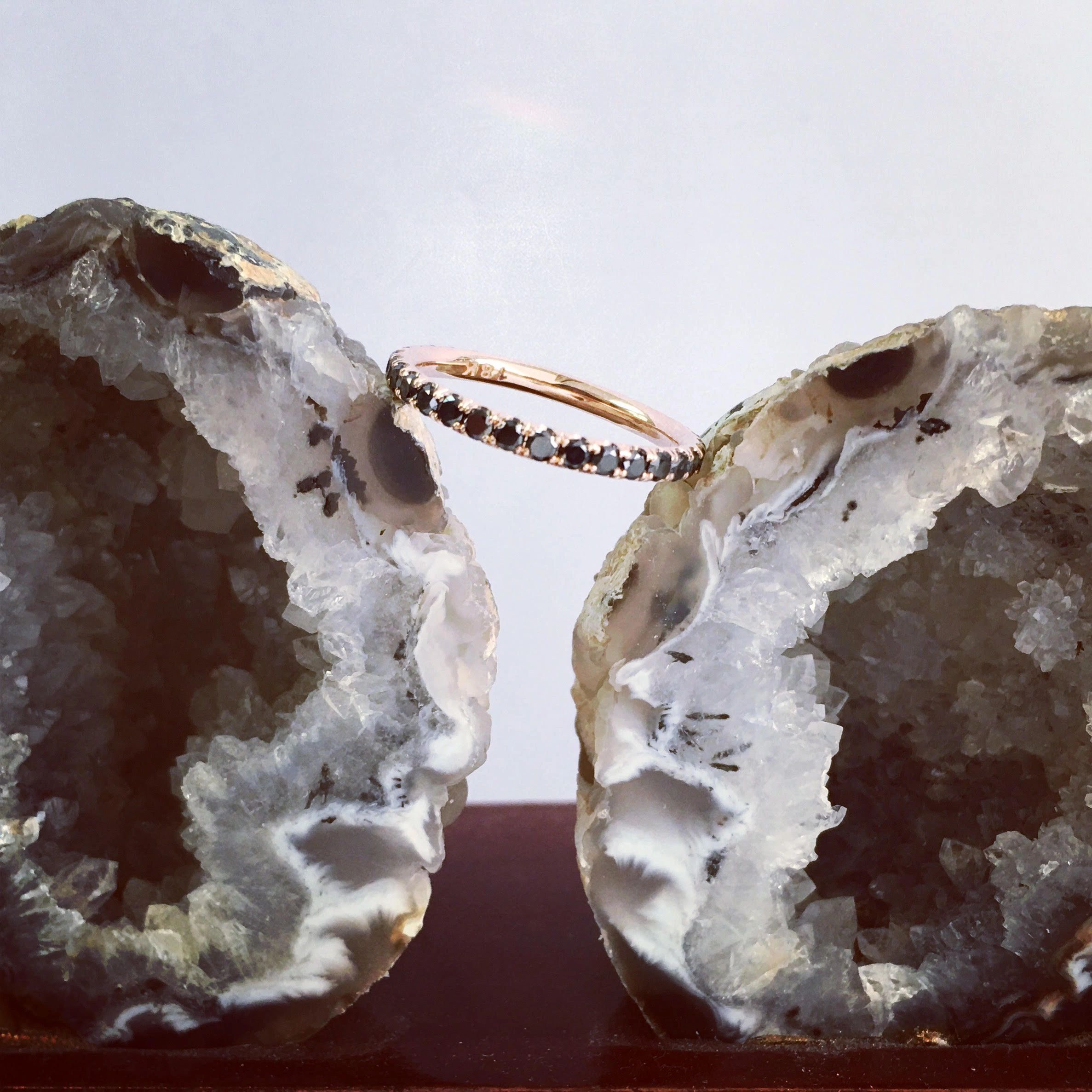 Gold ring with raw geode artistic jewelry